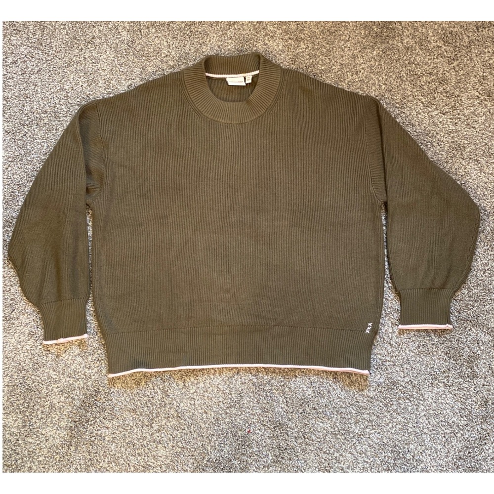 NWT Scotch & Soda Amsterdam Women XXL Green Ribbed Knit Sweater Pink Trim